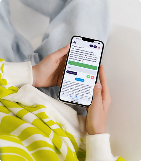 person holding a mobile device open to the Thea app