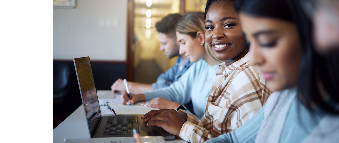 Happy students studying with Thea