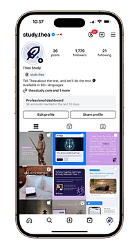 screenshot of study.thea instagram
